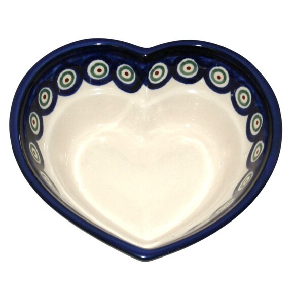 Boleslawiec Other - Handmade Boleslawiec Polish Pottery Heart-Shaped Bowl 6" Peacock Eyes Blue Green